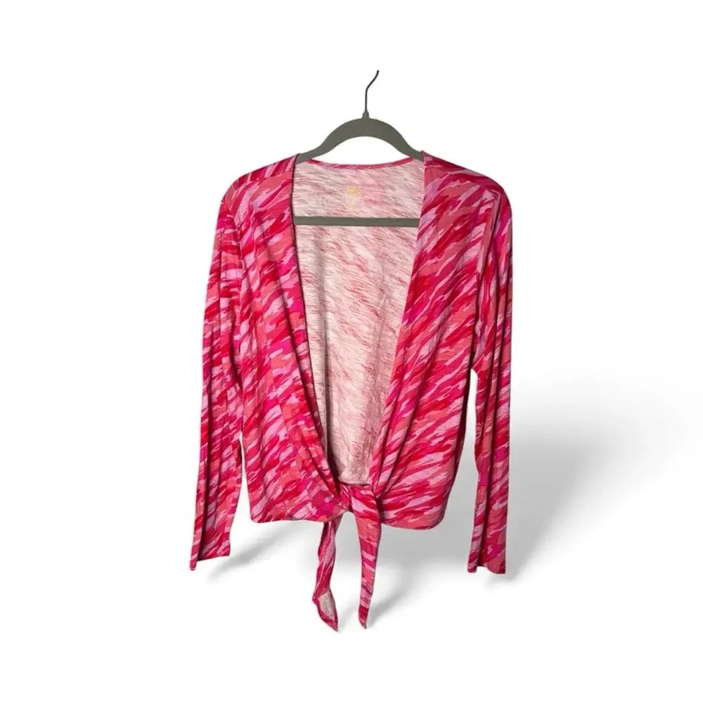 Belle by Kim Gravel Pink Camo Tie Front Cardigan Medium - Picture 1 of 6